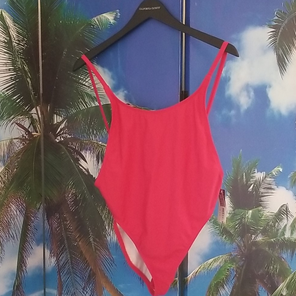 Red High waisted one piece swimsuit